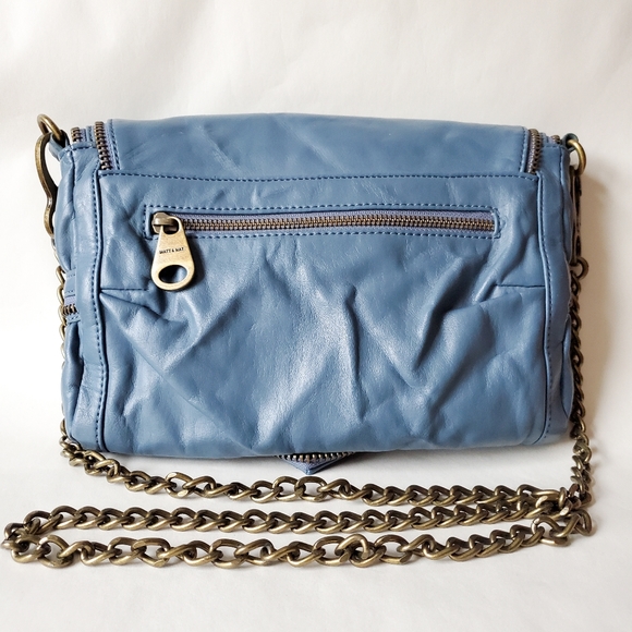 Matt & Nat Smoky Blue Crossbody Clutch Purse w Brass Studs & Zipper Detail - Picture 3 of 7